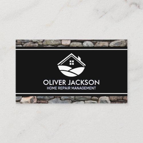 Home Repair  Stone Wall  Black White Lines Business Card