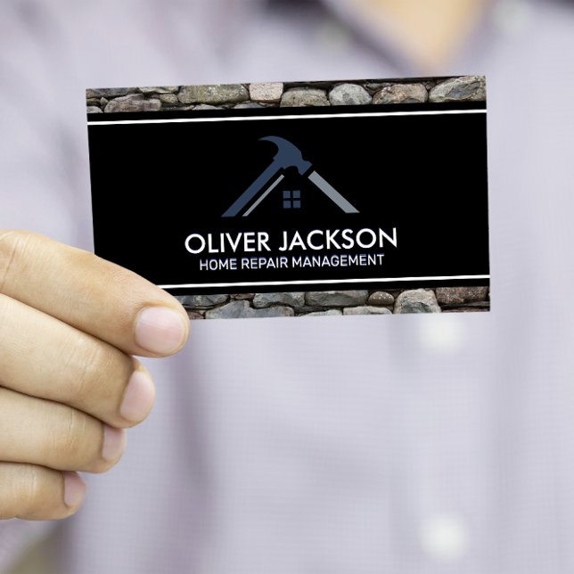 Home Repair | Stone Wall | Black White Lines Business Card (Creator Uploaded)