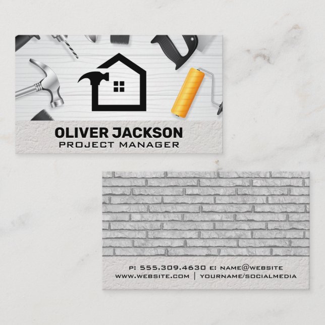 Home Repair Tools | Brick Wall Background Business Card (Front/Back)
