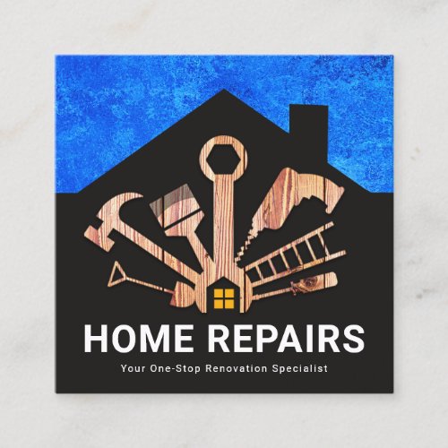 Home Repair Tools Wood Building Silhouette Square Business Card