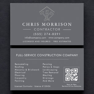 Home Repairs Contractor Gray Silver QR Code Business Card