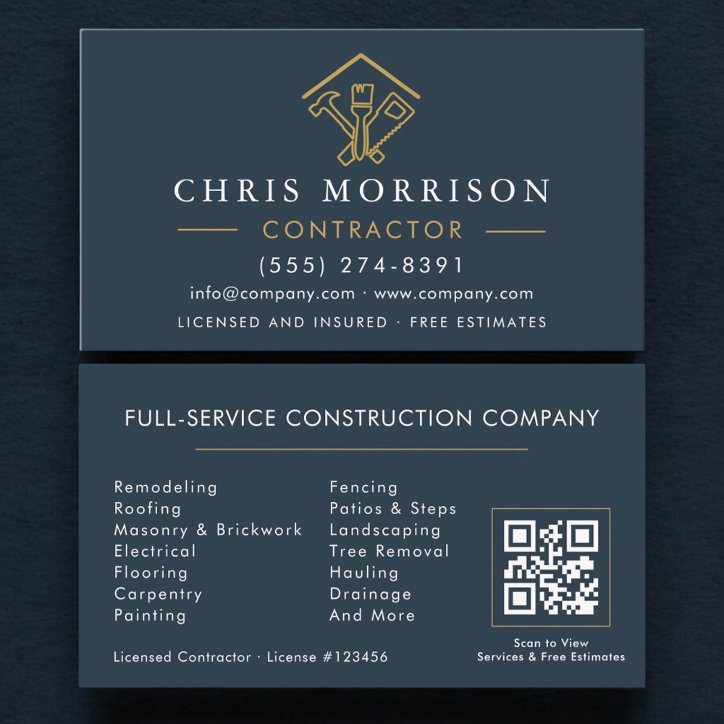 Home Repairs Contractor QR Code Business Card