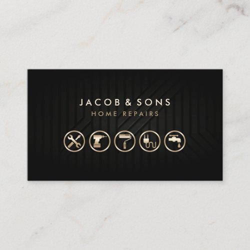 Home Repairs Gold Icons Black Metal Texture Business Card