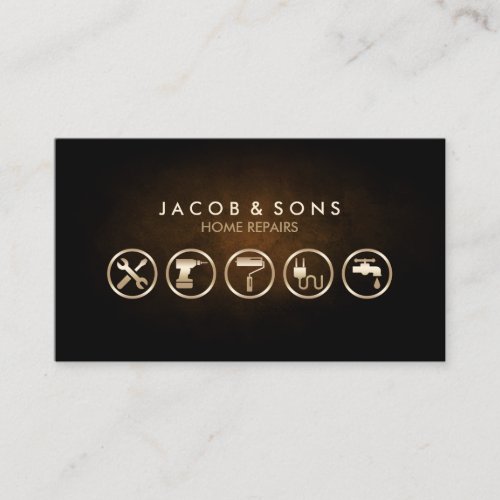 Home Repairs Gold Icons Brown Grunge Texture Business Card