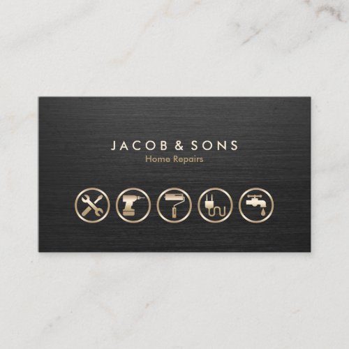 Home Repairs Gold Icons Brushed Metal Texture Business Card
