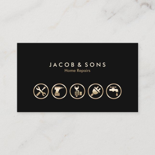 Home Repairs Gold Icons Business Card (Front)
