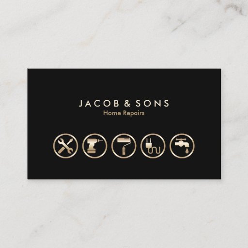 Customizable Home Repairs Gold Icons Business Card