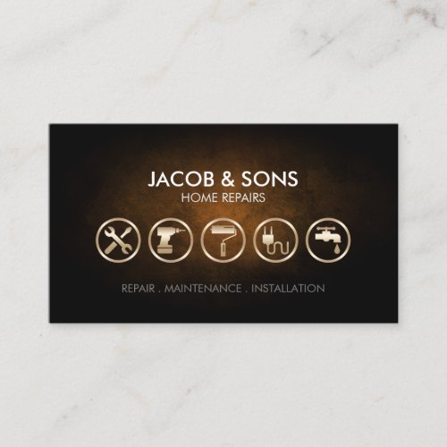 Home Repairs Gold Icons Copper Grunge Business Card