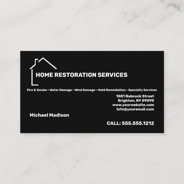 Home Restoration Services Business Card (Front)