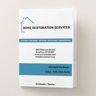Home Restoration Services Business Card Pocket Folder