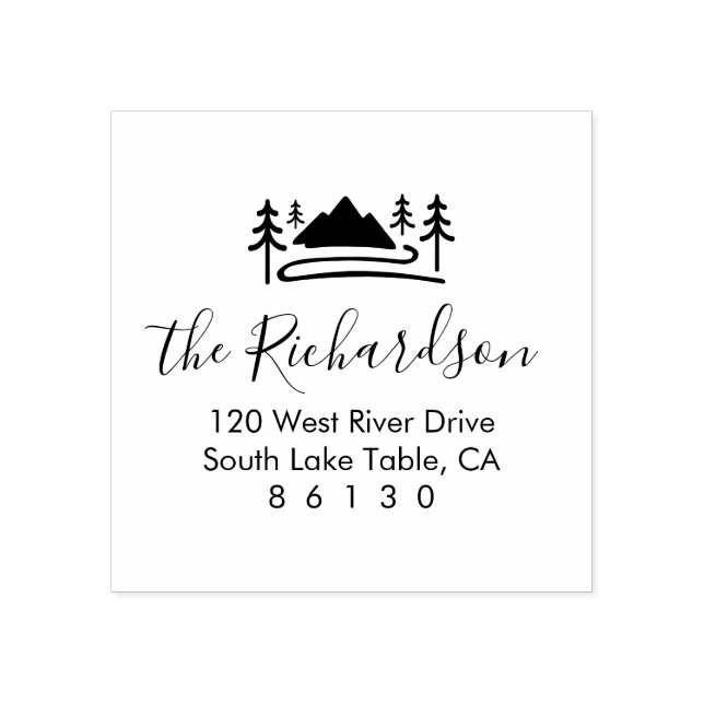 Home Return Address, Mountain Outdoor Theme Rubber Stamp (Imprint)