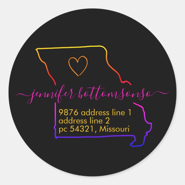 Home Return Address Signature Rainbow Missouri Classic Round Sticker