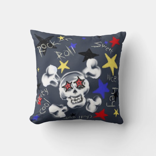 Home - Rock'n'Roll Skull Throw Pillow (Front)