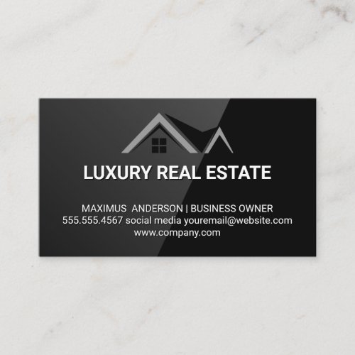 Home Roof Logo  Real Estate Sleek Black Business Card