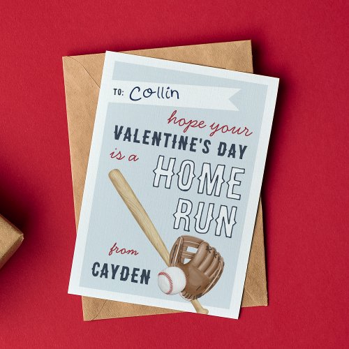 Home Run Baseball Classroom Valentines Day Card