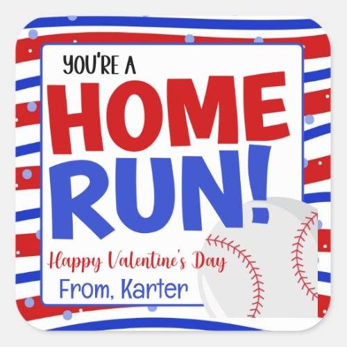 Home Run Baseball Valentines Day Square Sticker