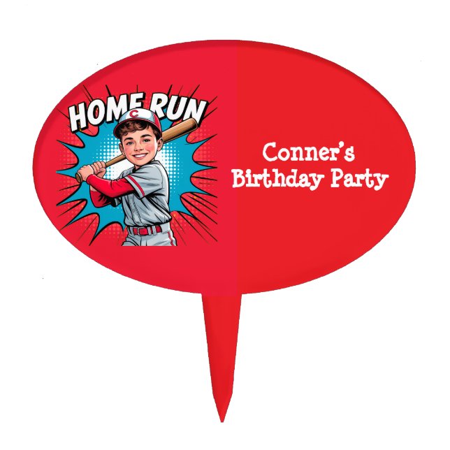 Home Run Boy Baseball Birthday Bash  Cake Topper (Front)