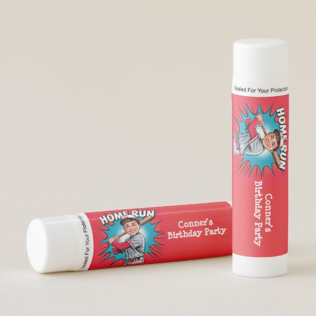 Home Run Boy Baseball Birthday Bash Favor Lip Balm (Front)