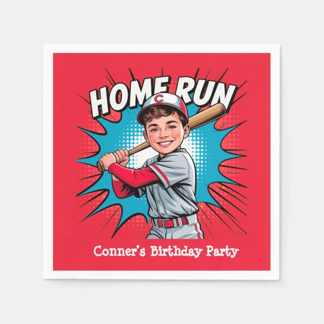 Home Run Boy Baseball Birthday Bash Napkins (Front)