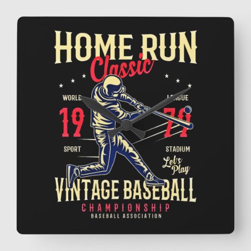 Home Run Classic Vintage Baseball Championship Square Wall Clock