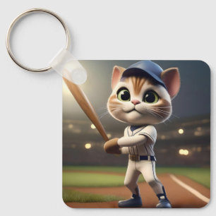 Home Run Hitter: The 3D Baseball Cat Takes a Swing Keychain