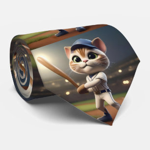 Home Run Hitter: The 3D Baseball Cat Takes a Swing Neck Tie