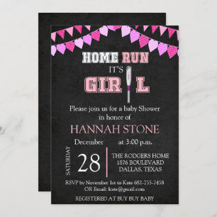 Home Run it's A Girl Baby Shower Invitation