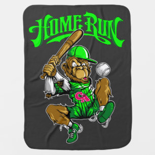 Home Run Monkey Baseball Baby Blanket