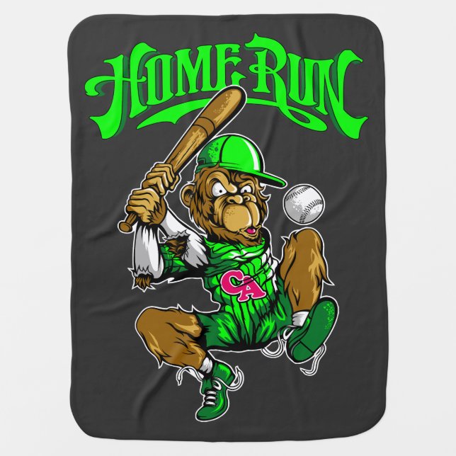 Home Run Monkey Baseball Baby Blanket (Front)