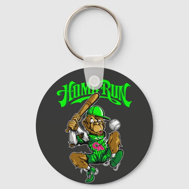 Home Run Monkey Baseball Keychain (Front)