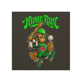 Home Run Monkey Baseball Wood Wall Art