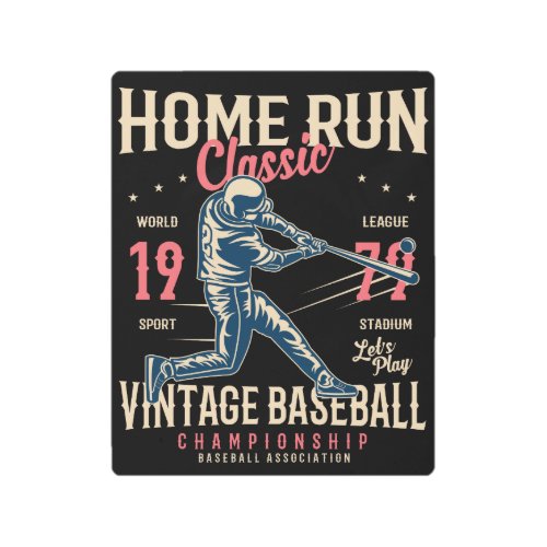 Home Run Vintage Mancave Baseball  Metal Print