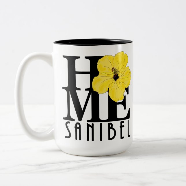 HOME Sanibel Yellow Hibiscus 15oz Two-Tone Coffee Mug (Left)