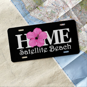 HOME Satellite Beach Pink Hibiscus (white text) License Plate