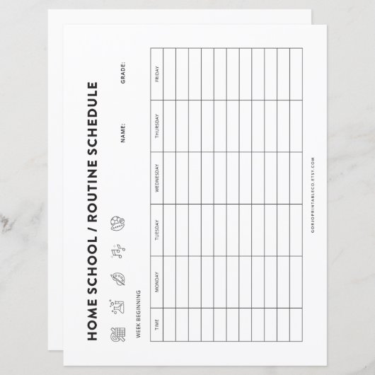 Home School Schedule Kids Routine Organizer (Front/Back)