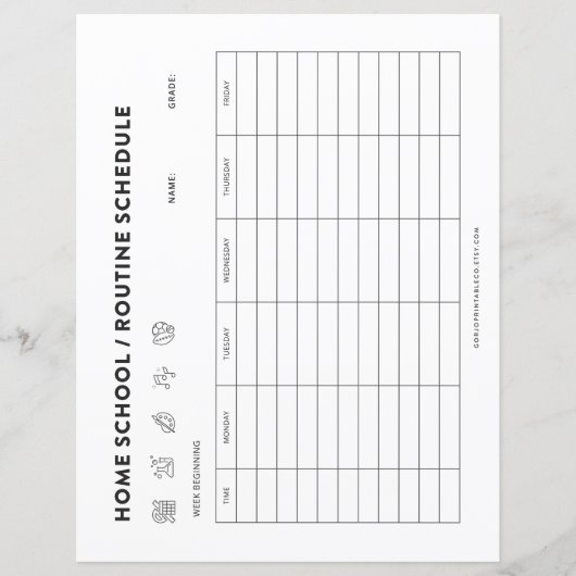 Home School Schedule Kids Routine Organizer (Front)