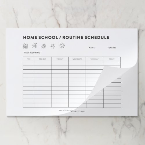 Home School Schedule Kids Routine Organizer Paper Pad