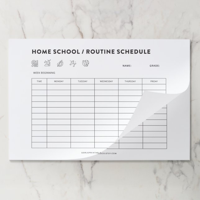 Home School Schedule Kids Routine Organizer Paper Pad (Folded)
