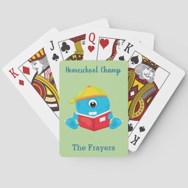 Home School Theme Blue Monster Poker Cards (Back)