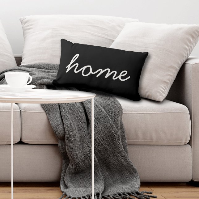 Home Script Modern Typography Black And White  Lumbar Pillow (Creator Uploaded)