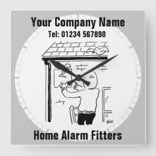 Home Security Alarm Fitter Square Wall Clock