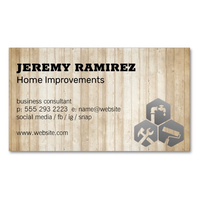 Home Services Icon | Wooden Boards Business Card Magnet (Front)