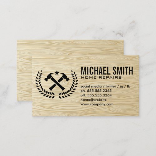 Home Services Repair  Wood Grain Background Business Card