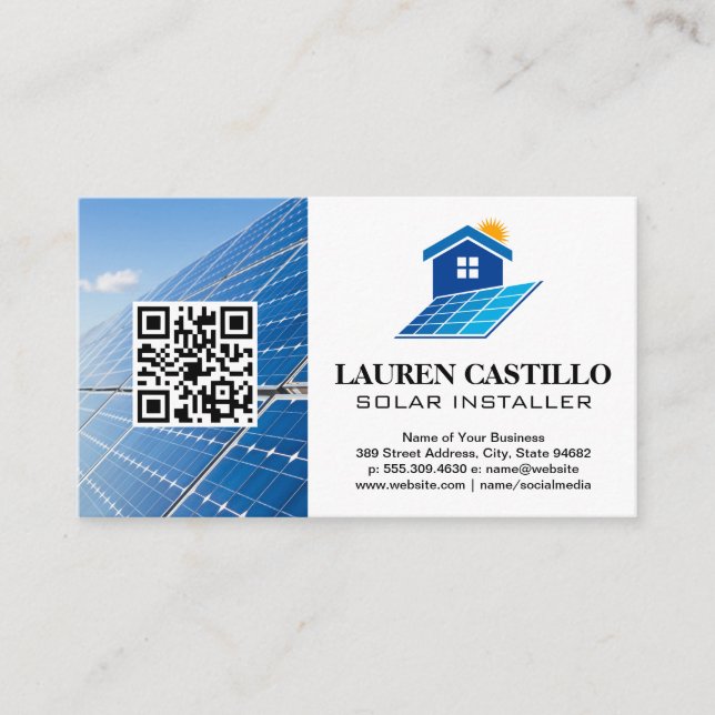 Home Solar Panel Logo | QR Business Card (Front)