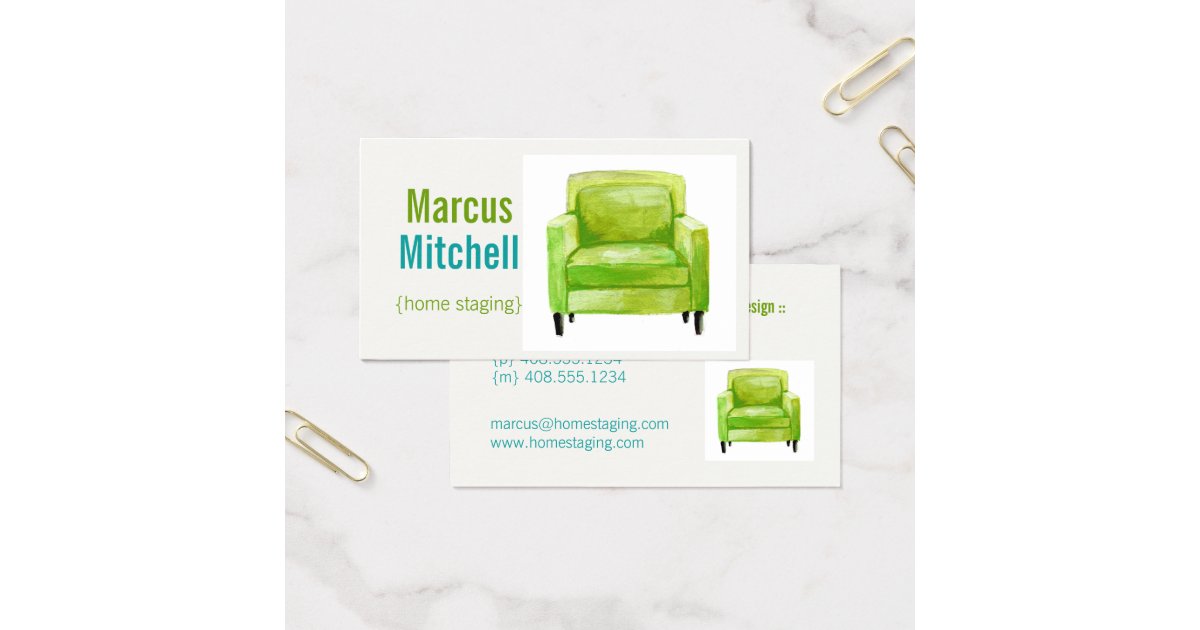 Home Staging Business Cards horizontal green Zazzle