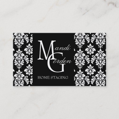 Home Staging Monogram Damask Business Cards