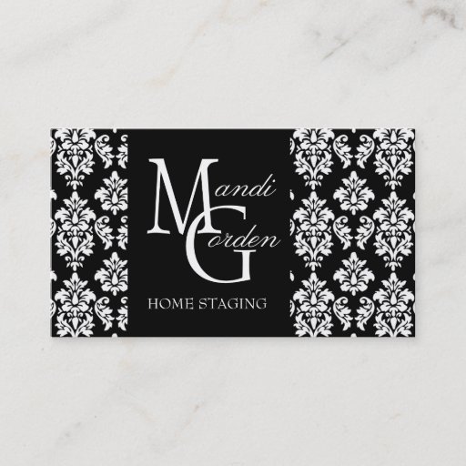Customizable Home Staging Monogram Damask Business Cards