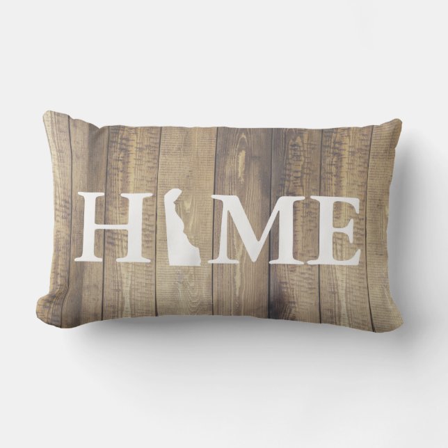 Home State Delaware Rustic Wood Family Name Lumbar Pillow (Front)
