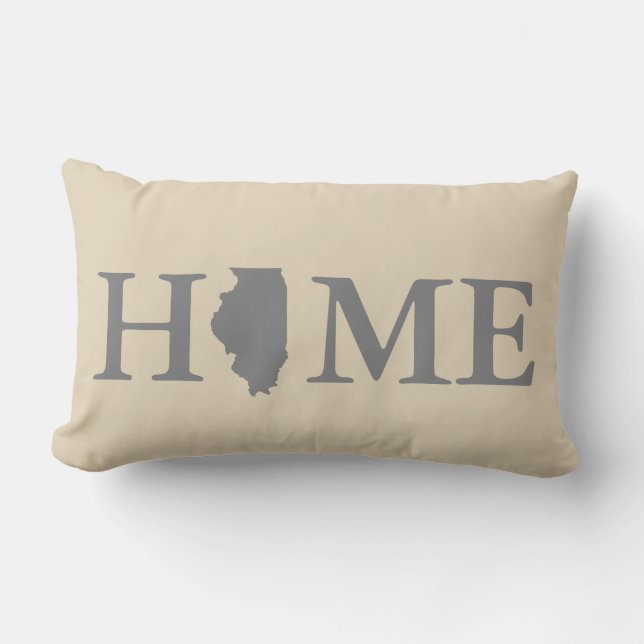 Home State Illinois Grey & Cream Lumbar Pillow (Front)