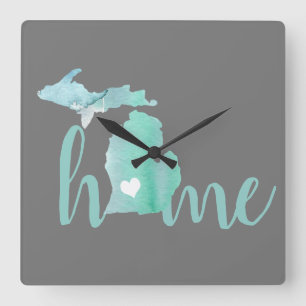Home State Is Michigan Silhouette Square Wall Clock